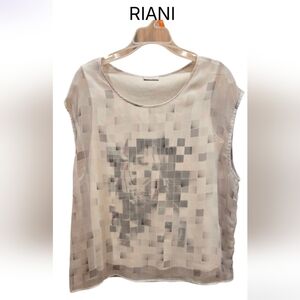 RIANI Cream & Gray Geometric Pixel-Print Sleeveless Tank